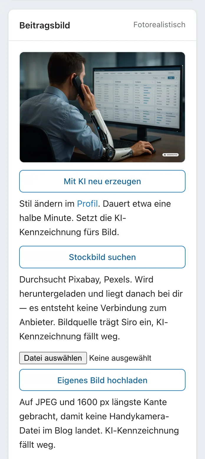 Beitragsbild mit drei Wegen: mit KI erzeugen, Stockbild suchen, eigenes Bild hochladen