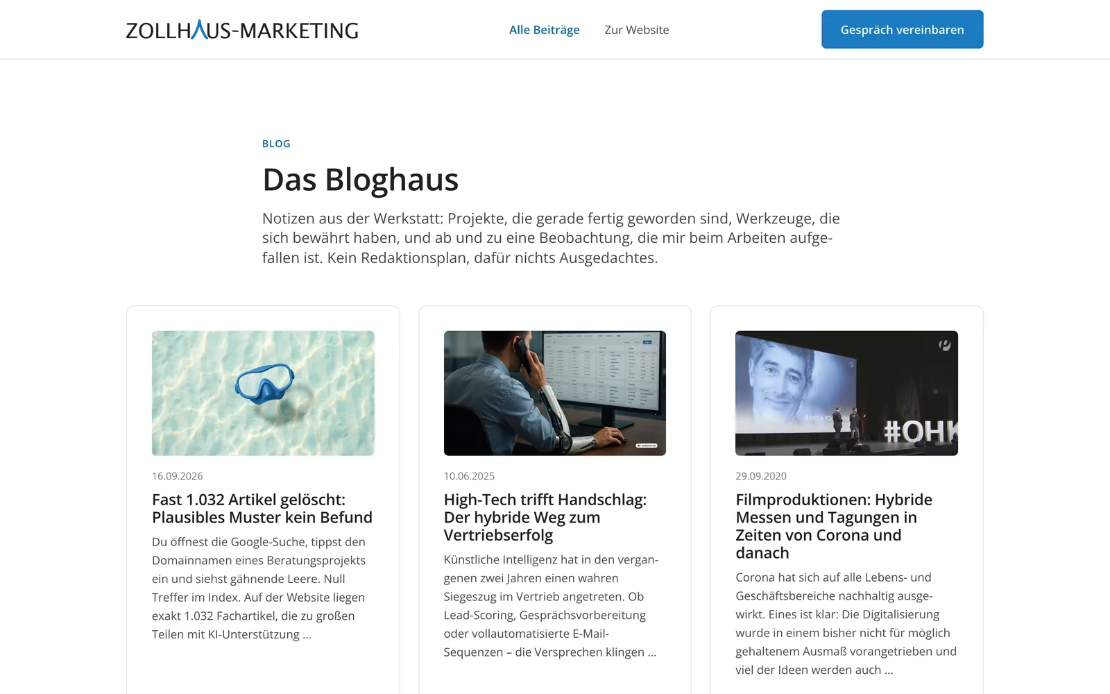 Startseite eines Siro-Blogs im Design von Zollhaus Marketing