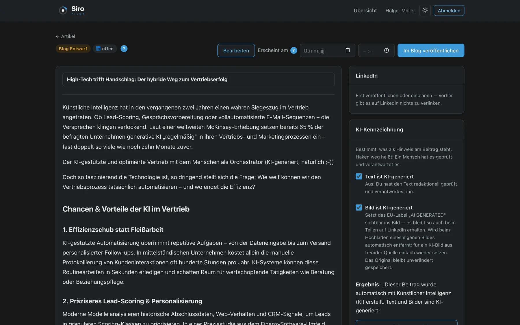 Siro im dunklen Modus