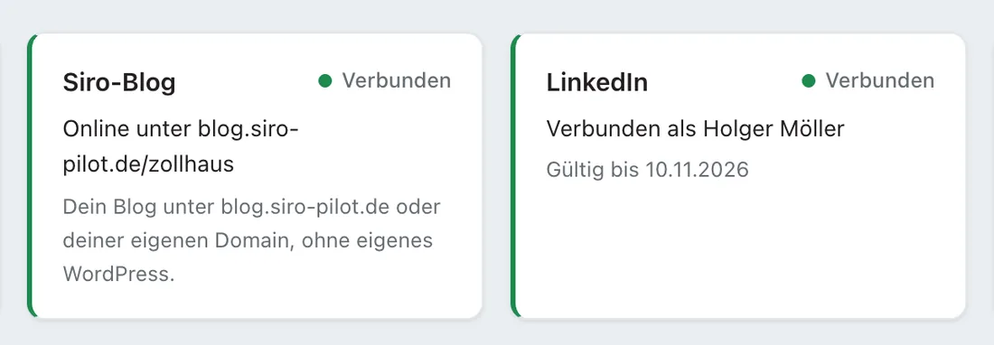 Verbindungen: Siro-Blog und LinkedIn verbunden